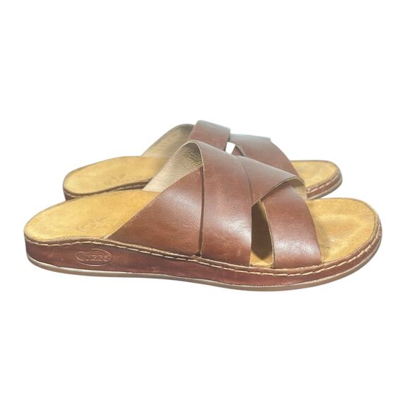 Chaco Women's Leather Slide Sandals US 6 Brown Cross Strap Comfort Slip-On Shoes - Picture 1 of 9